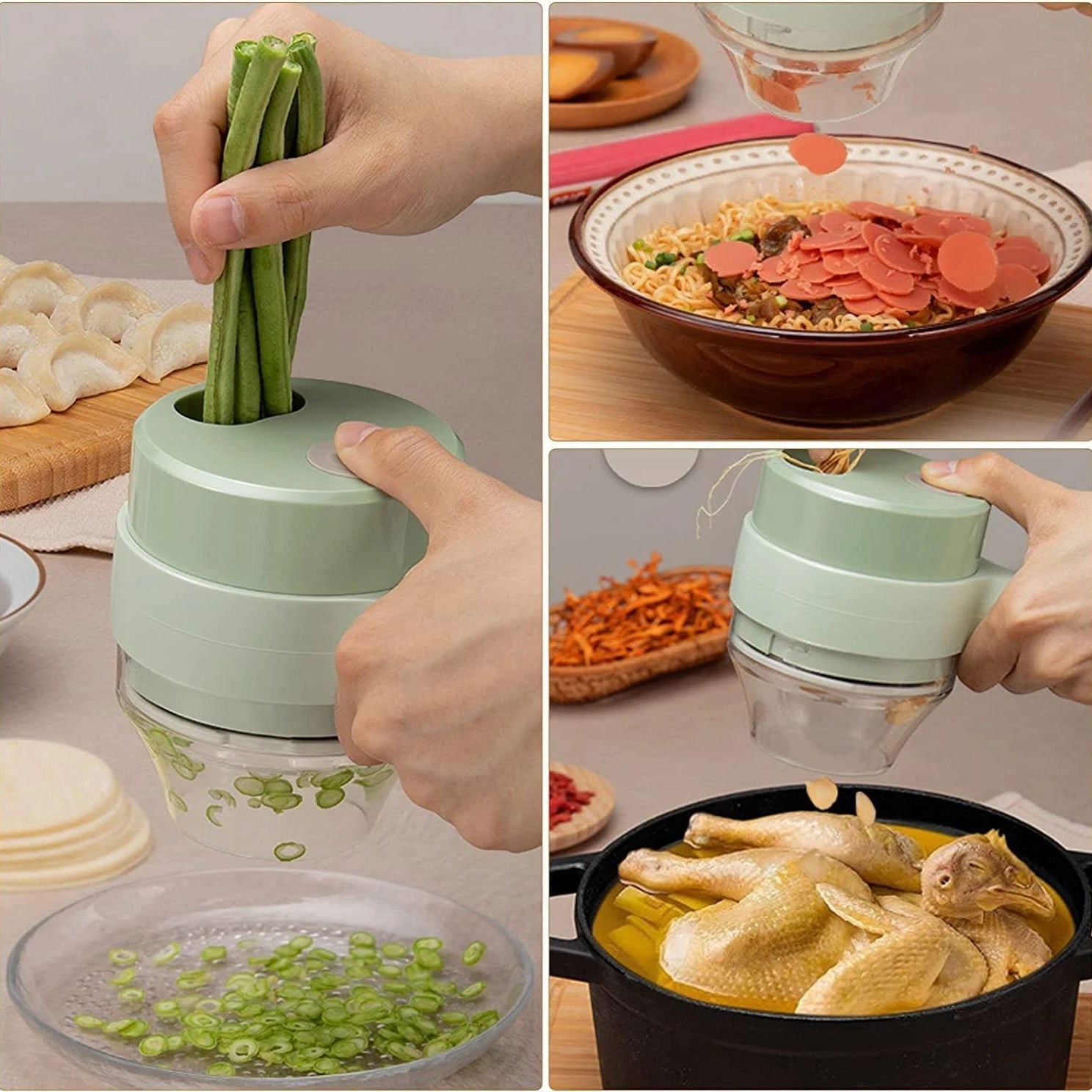4 in 1 Portable Electric Vegetable Cutter Set Mini Wireless Food Processor Chopper