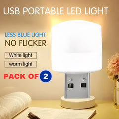(Pack Of 2) Portable Usb Light For Room Mini Usb Led Night Bulb