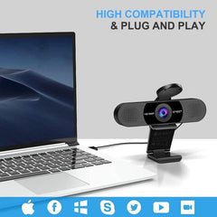 Web camera With Microphone, 2 Mics Streaming With Privacy Cover, 90°view
