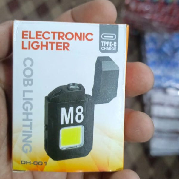 Cob Led Flahlight Dual Arc Pulse Flameless Lighter Type C Rechargeable