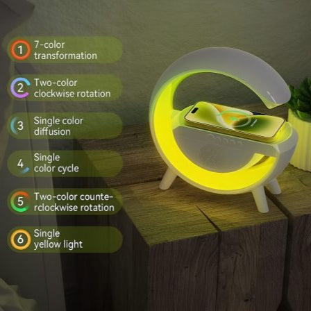 G Shaped Rgb Light Table Lamp, Bluetooth Speaker, Wireless Charging