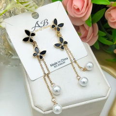 Unique Design Elegant Delicate Pearl Butterfly Tassel Earrings